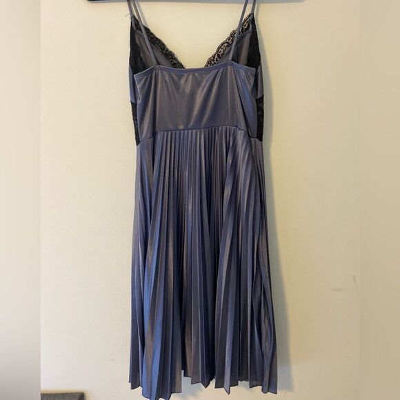 XOXO, Blue Satin Dress w/Black lace detail, Size S - Picture 2 of 2